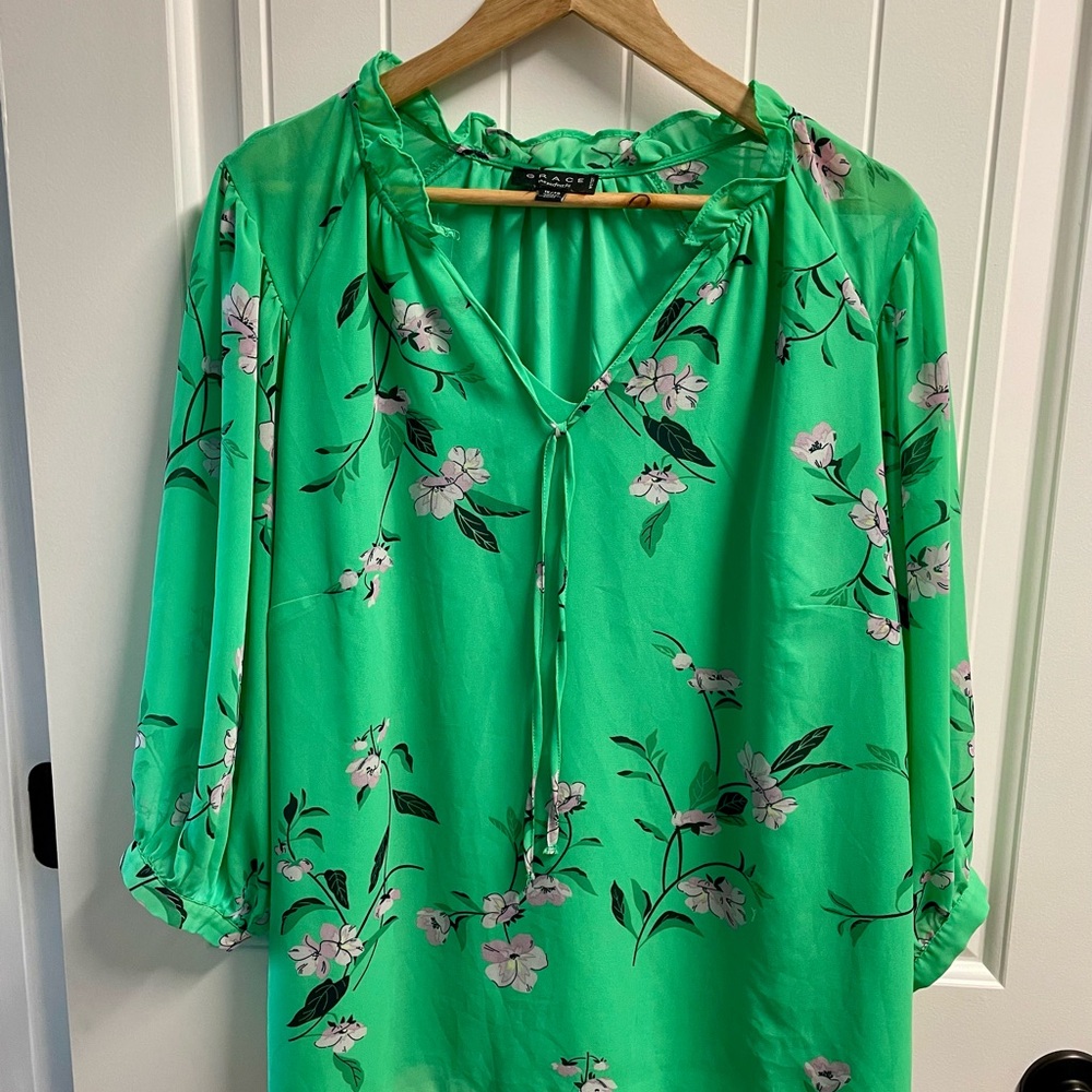 Grace Element Floral Green Blouse